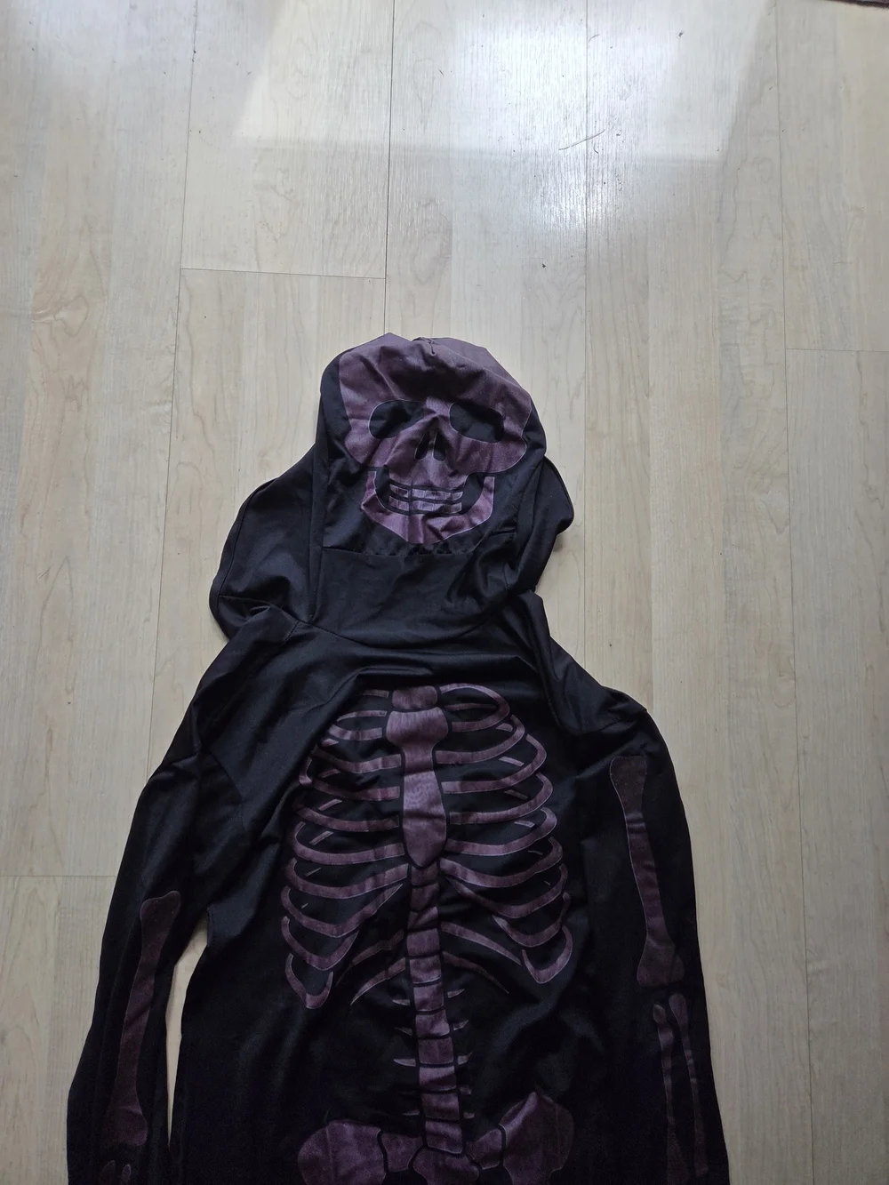 Spirit Black Skeleton Hooded Jumpsuit Costume with Purple Bones - Picture 2 of 4
